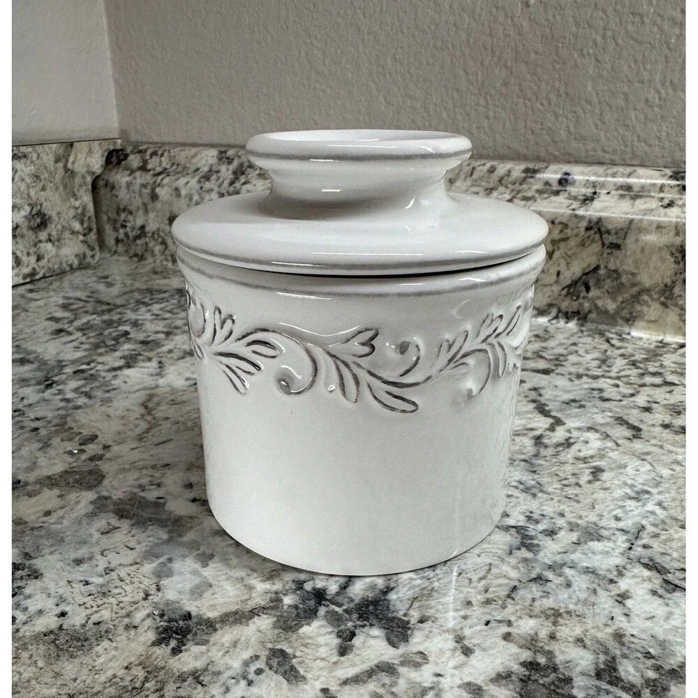 Butter Bell Crock -by L. Tremaine French Ceramic Butter Keeper White Linen